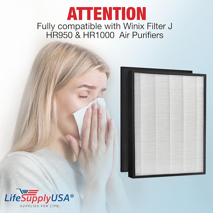 LifeSupplyUSA Complete Set (1 True HEPA Air Cleaner Filter + 1 Carbon Pre-Filter) Compatible with Winx Hr950 & Hr1000 Air Purifiers