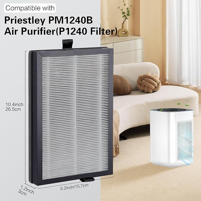 for Priestley PM1240B Air Purifier Replacement Filter P1240, H13 True HEPA Replacement Filter, 3 Stage Filtration, Pack of 4(4)