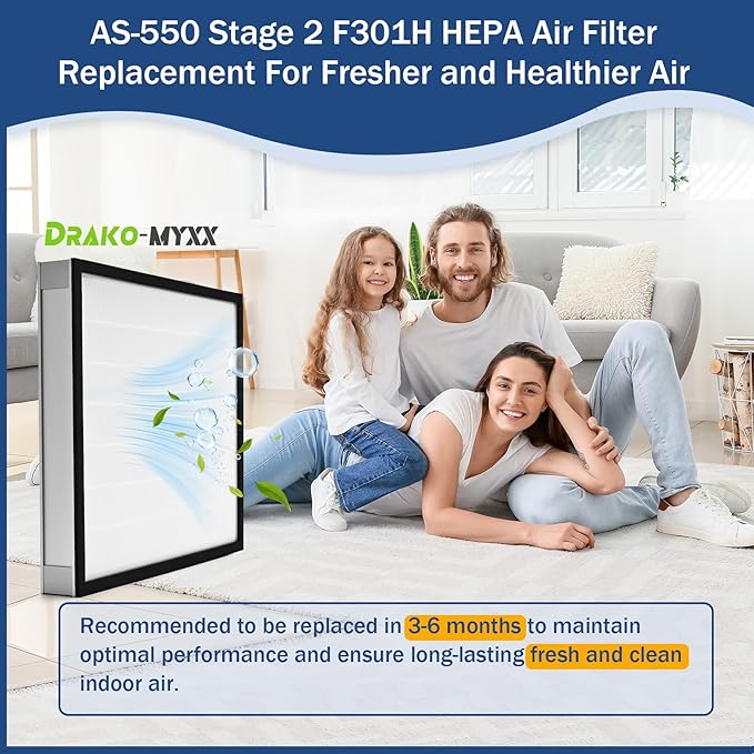 2 Pcs Upgrade HEPA 550 Filter, F301H Air Scrubber Stage 2 HEPA Filter, HEPA Air Shield 550 Filter,16 x 19 x 2", AS-550 Filters, Replacement for BlueDri, Dri-Eaz, Phoenix, and Bear