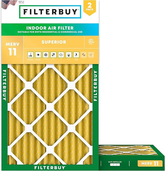 Filterbuy 16x24x2 Air Filter MERV 11 (MPR 1200) Allergen Defense Replacement (2-Pack), Electrostatic Pleated HVAC AC Furnace Filters, Made in USA (Actual Size: 15.38 x 23.38 x 1.75)