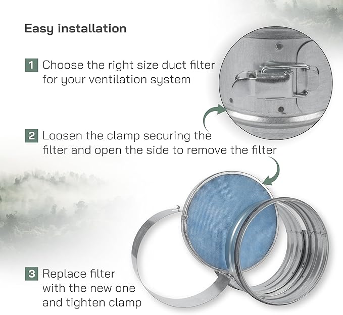 Vent Systems 8" Filter Replacement - Duct Filter - G4 Class Filtration Purifier System with Steel Mesh Screen - Air Vent Filters for Dust Collection/Air Purification - Rigid/Flexible Vent Hose