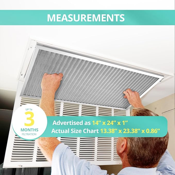 14x24x1 Electrostatic Air Filter, Washable & Reusable Aluminum AC/HVAC Furnace Filter, MERV 8, Lasts a Lifetime, Healthier Home or Office(Actual Size: 13.38"x23.38"x0.86")