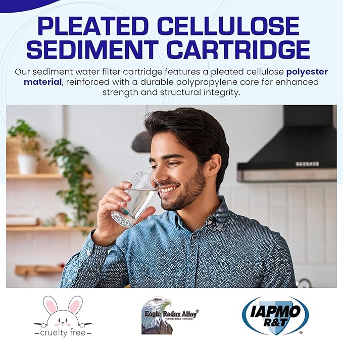 Crystal Quest Pleated Cellulose Sediment Cartridge - 4-5/8" x 20" - 5 Micron Filtration - Durable & Long-Lasting - High Dirt-Holding Capacity - Fits Residential & Commercial Systems