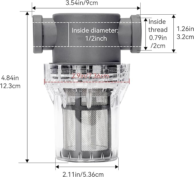 1/2'' Female NPT in-Line Strainer - Garden Hose Filter for High Pressure Washer, Sediment Filter with 30 Mesh Stainless Steel Screen (1/2'' 30 Mesh)