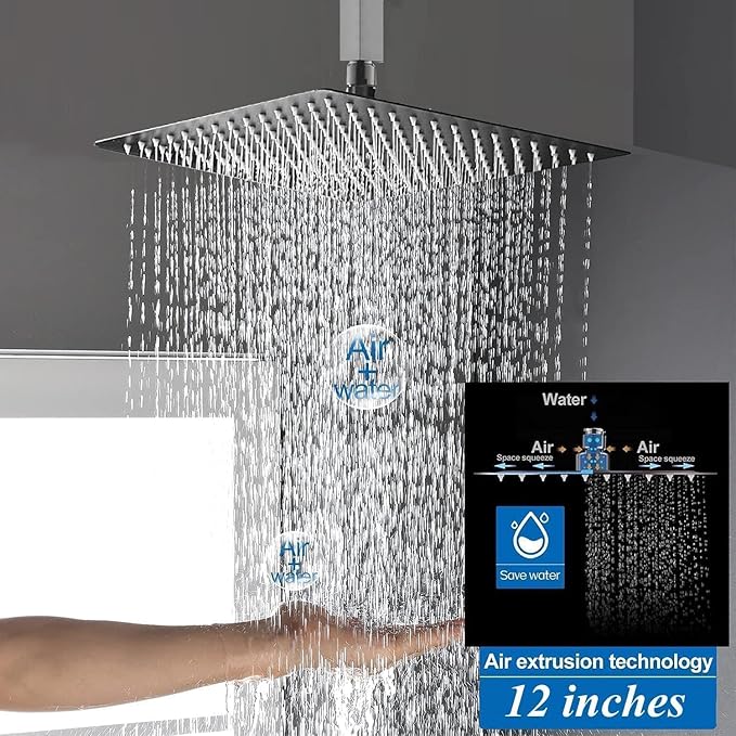All Metal Rain Shower Heads with Handheld Spray Combo, High Pressure Square 10'' Shower Head with 11'' Extension Arm, Black Shower Head with 78'' Anti-leak Hose, Dual 2 in 1 Waterfall Showerhead