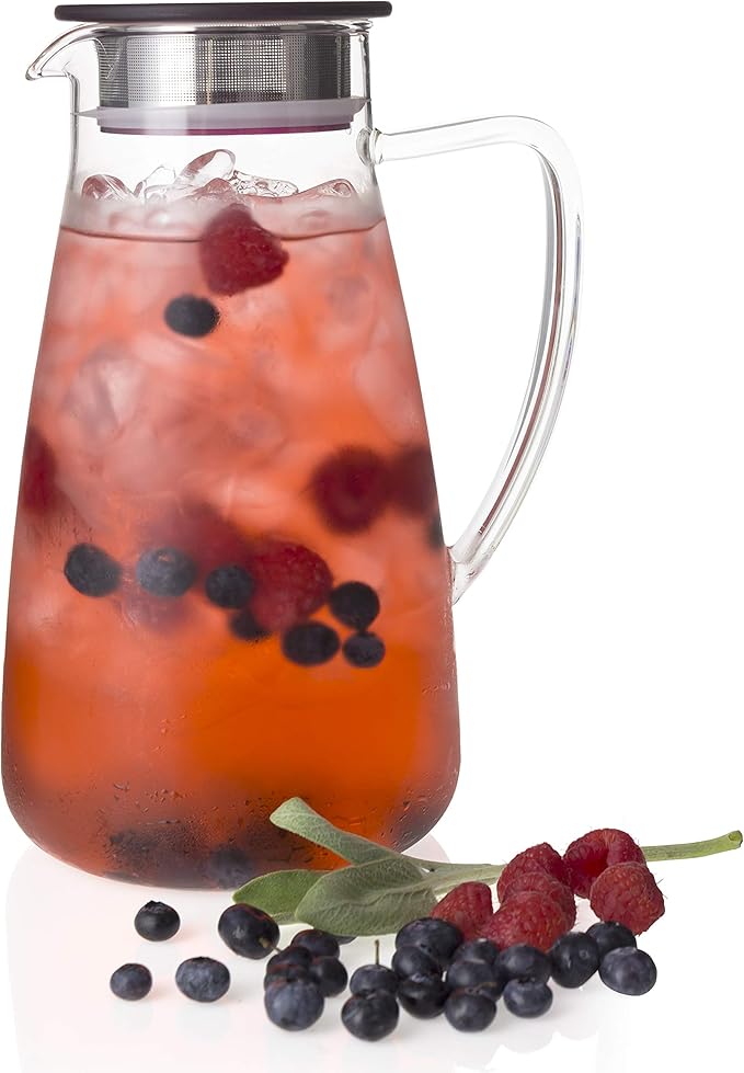 FORLIFE Flask Glass Iced Tea Jug 64oz, Cranberry
