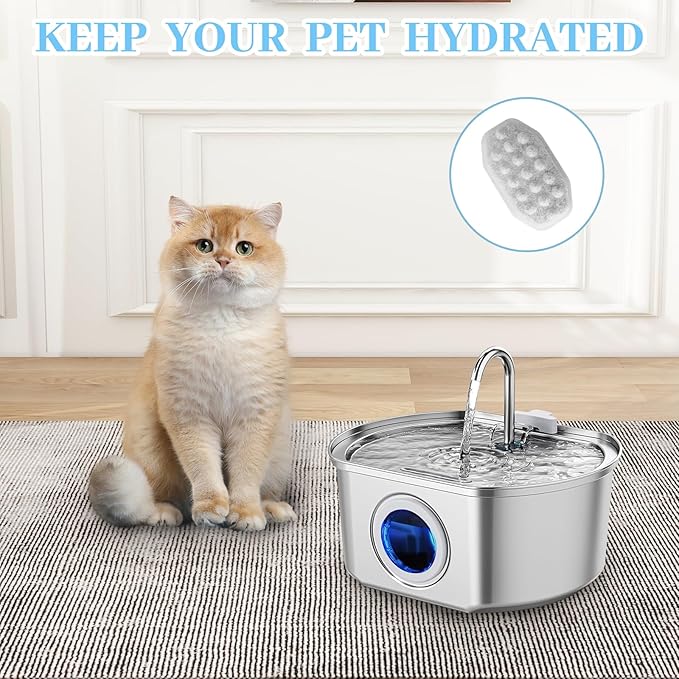 16 Pcs Cat Water Fountain Replacement Filters & Pre-Filter Sponges for Rellaty Neareal 108oz/3.2 Stainless Steel Pet Water Fountain Automatic Pet Fountain with Water Level Window