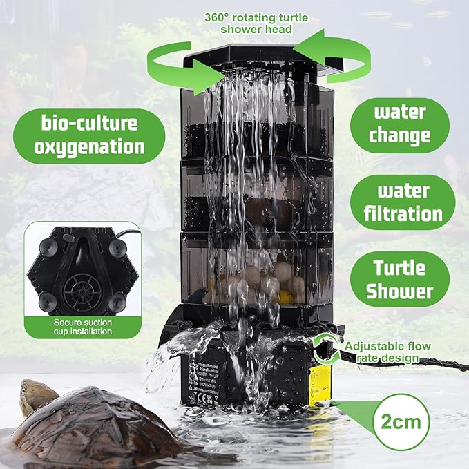 hygger Turtle Tank Filter with Adjustable Flow for Reptiles Frogs:Combinable Four-Layer Aquarium Filter,130GPH Quiet in-Tank Filter with Filter Media for 10 to 40 Gallon Low Water Level Aquarium
