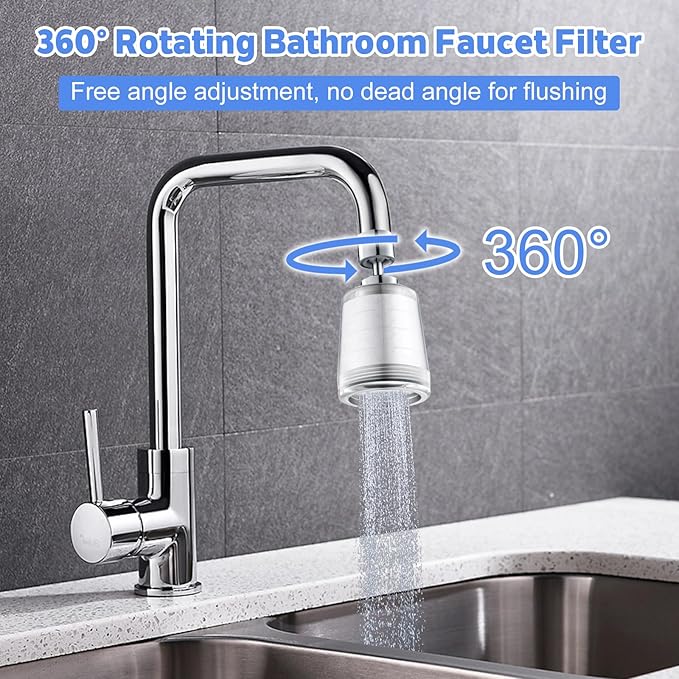 3 Pack Sink Water Filter Faucet, Universal 360 ° Rotating Kitchen Faucet Water Purifier, Bathroom Faucet Filter Removes Chlorine Fluoride Hard Water for Home Kitchen (B-8 Pcs)