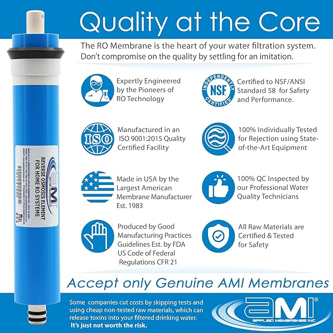 APPLIED MEMBRANES INC. 75 GPD Reverse Osmosis Membrane | RO Membrane Water Filter Replacement for Reverse Osmosis Water Filtration System | 1.8" x 12" Universal Compatibility, Pack of 5