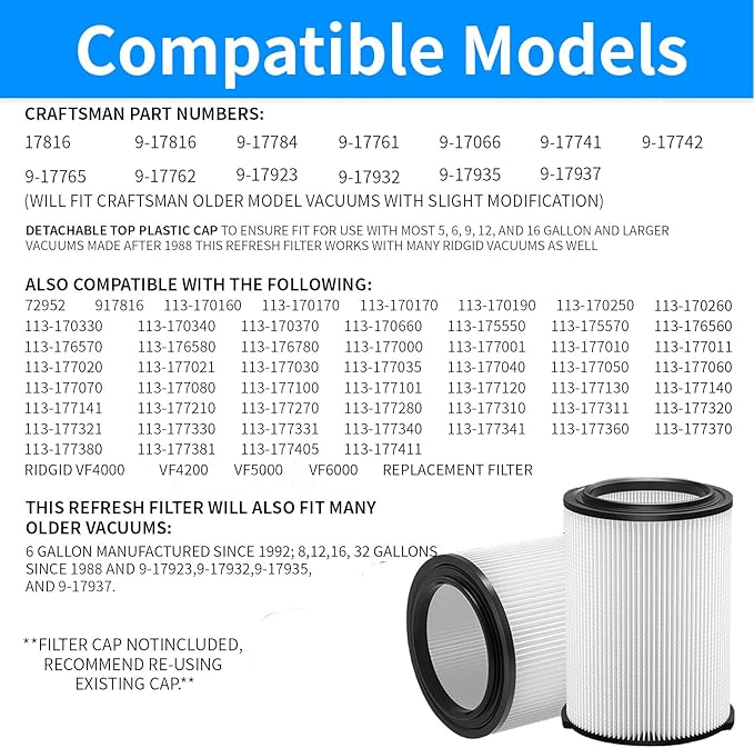 MZY LLC 2 Pack VF4000 Filter Replacement for Ridgid for Shop Vac 5-20 Gallon Wet Dry Vacuums + 4 Pack Foam Sleeve for Ridgid Wet Dry Vacuum + 1 Pack Brush Cleaner (7 Pack)