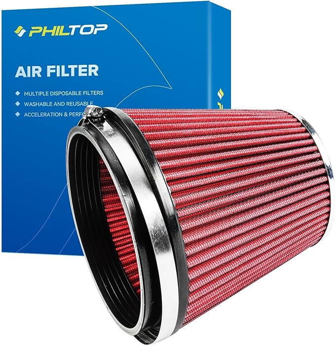 PHILTOP Universal Clamp-On Air Intake Filter, High Performance, Premium, Washable, Replacement Air Filter: High Flow Air Filter 6" 152 mm Inlet Short Truck(6" Tall)