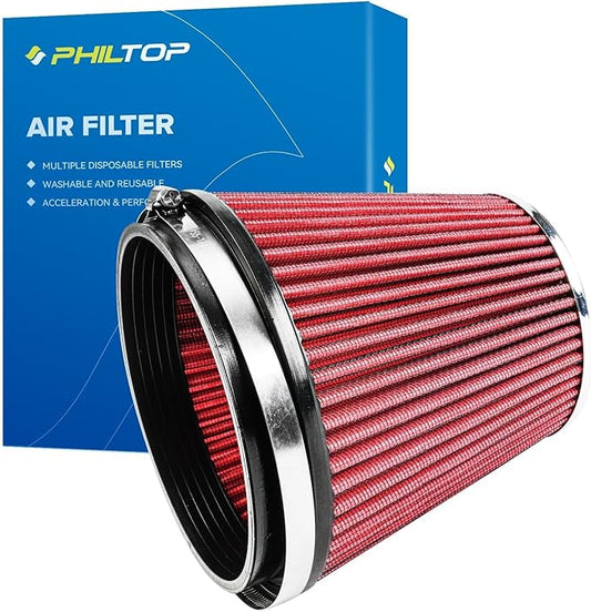 PHILTOP Universal Clamp-On Air Intake Filter, High Performance, Premium, Washable, Replacement Air Filter: High Flow Air Filter 6" 152 mm Inlet Short Truck(6" Tall)