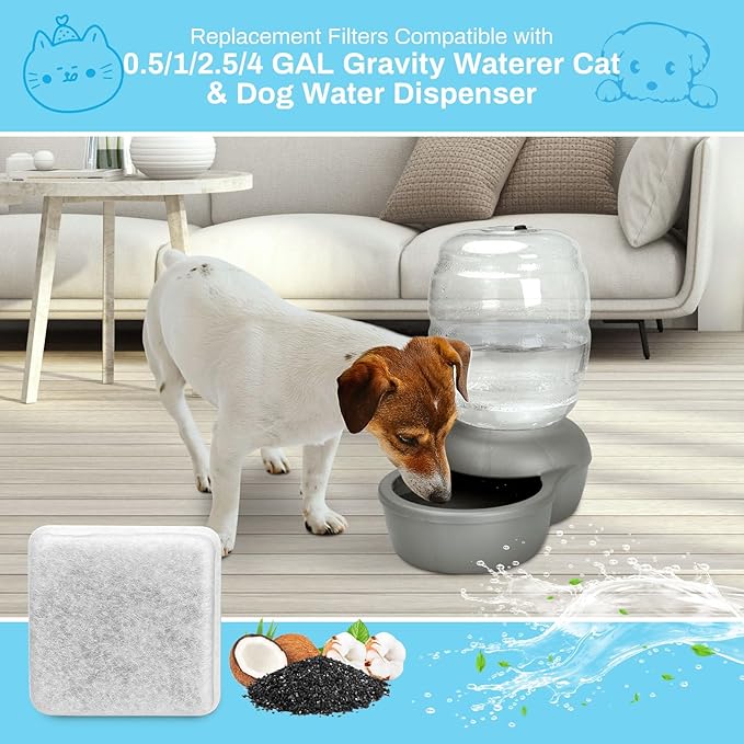 6 Pack Charcoal Replacement Filters for 0.5/1/2.5/4 GAL Gravity Waterer, YOIHABV Cat Fountain Filters, Dog Water Dispenser Filters, Pet Fountain Filter Replacement, Control Chlorine and Odor