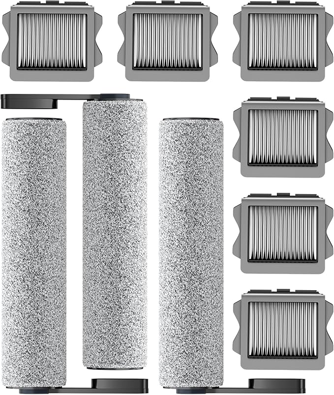 Vacuum Mop Replacement Parts Compatible with Tineco Roller Brush Replacement, Suitable with FLOOR ONE S5, FLOOR ONE S5 Pro Cordless Vacuum Cleaner, Set Includes 3 Roller Brushes and 6 Vacuum Filters