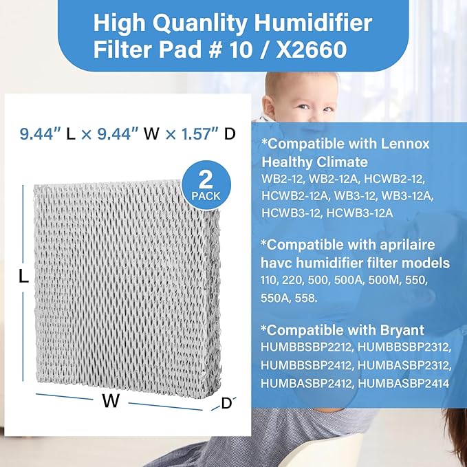 10 X2660 Water Panel Humidifier Filter Pad Compatible with Lennox Healthy Climate WB2-12 WB2-12A HCWB2-12 HCWB2-12A WB3-12 WB3-12A HCWB3-12 HCWB3-12A Humidifiers - 2 Pack