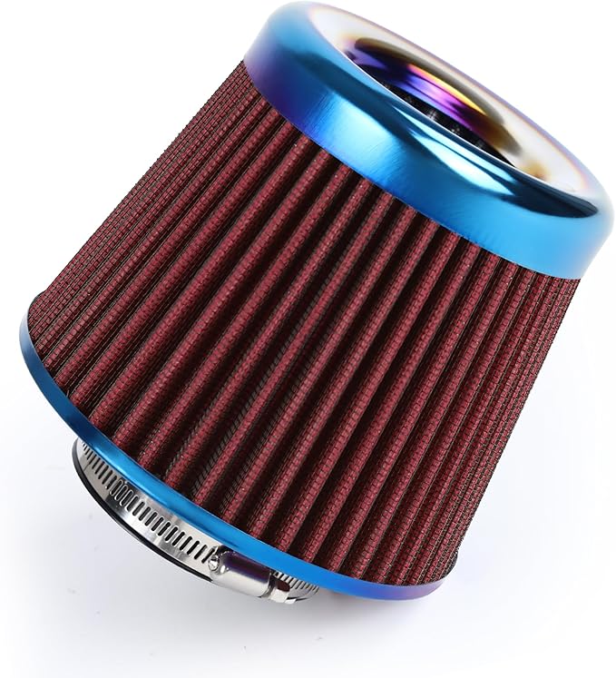 Universal Cold Air Intake Filter Clamp-On Replacement Air Filter Flange Diameter 3 inches/76mm High Performance Washable Filter Red