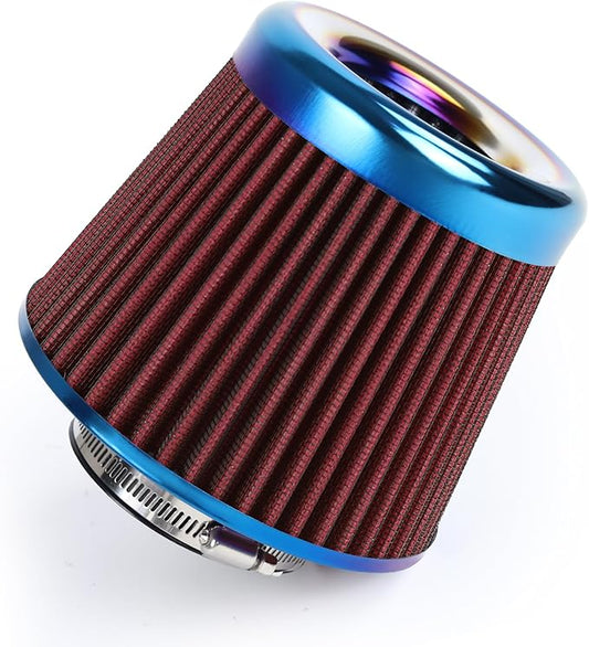 Universal Cold Air Intake Filter Clamp-On Replacement Air Filter Flange Diameter 3 inches/76mm High Performance Washable Filter Red