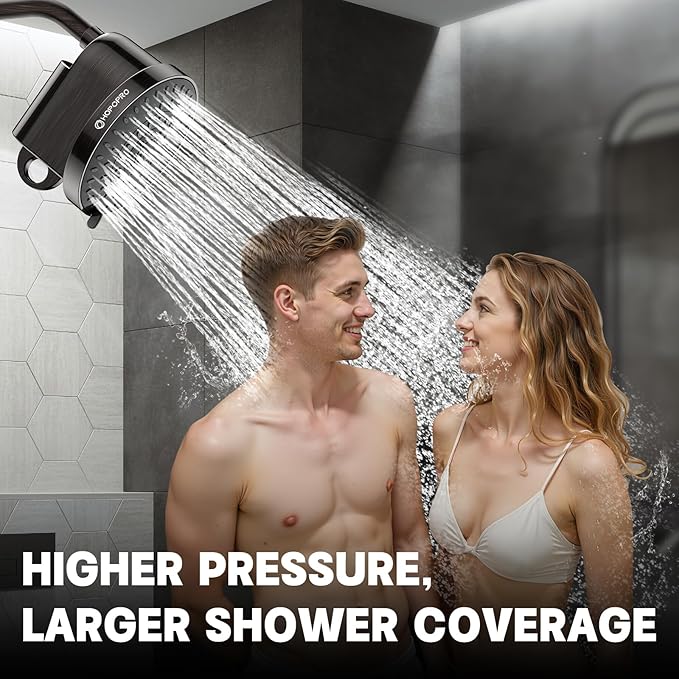 High Flow Filtered Shower Head, HOPOPRO 5 Modes High Pressure Fixed Showerhead with Filter, 2-In-1 Shower Head Filter, Remove 99% Chlorine, Improves Skin Hair Condition (6 Inch Oil Rubbed Bronze)
