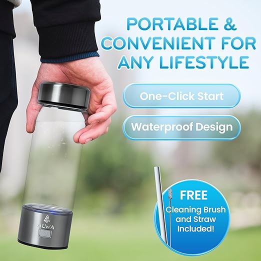 Premium Molecular Hydrogen Water Bottle Generator - 1700 PPB Glass Portable Hydrogen Water Machine with SPE/PEM Technology, Rechargeable Hydro Health Bottle, Hydrogen Water Ionizer, Hydro Water Bottle