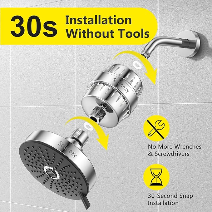 CHLORINE BUSTER ! 25+ Stage High Output Shower Filter for Shower Heads – Softens Water Filter Removes 99% of Impurities – Improves Skin, Hair, Nails – Reduces Dry Itchy Skin, Dandruff, Eczema