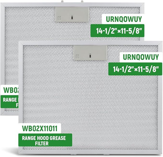2 Pcs WB02X11011 Range Hood Grease Filter Replacement Fit for GE JV636H1SS JV636H2SS JV536H1SS JV536H2SS JV535H1WW JV635H1BB JV635H2CC Size 14-1/2 x 11-5/8 Inches