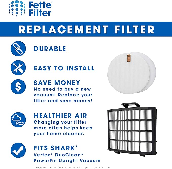 Fette Filter - AZ2002 Complete Filter Kit Compatible with Shark Vertex DuoClean PowerFin Upright Vacuum AZ2000 AZ2002 AZ2000W Compare to Part # XHFAZ2000 & XFFKAZ2000 (2 Hepa & 2 Foam Sets)