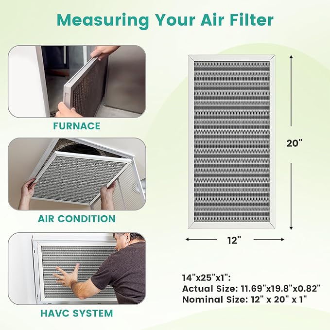 12x20x1 HVAC Furnace Air Filter, Reusable Washable Electrostatic Furnace Filter, MERV 8, Lasts a Lifetime, Breathe Fresher, Home And Office (Actual Size:11.69x19.8x0.8 Inch)