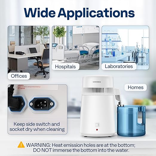 VIVOHOME Water Distiller Countertop 1.06 Gallon/4L 750W Distilled Water Machine with Smart Switch Purifier Filter for Home Office, White