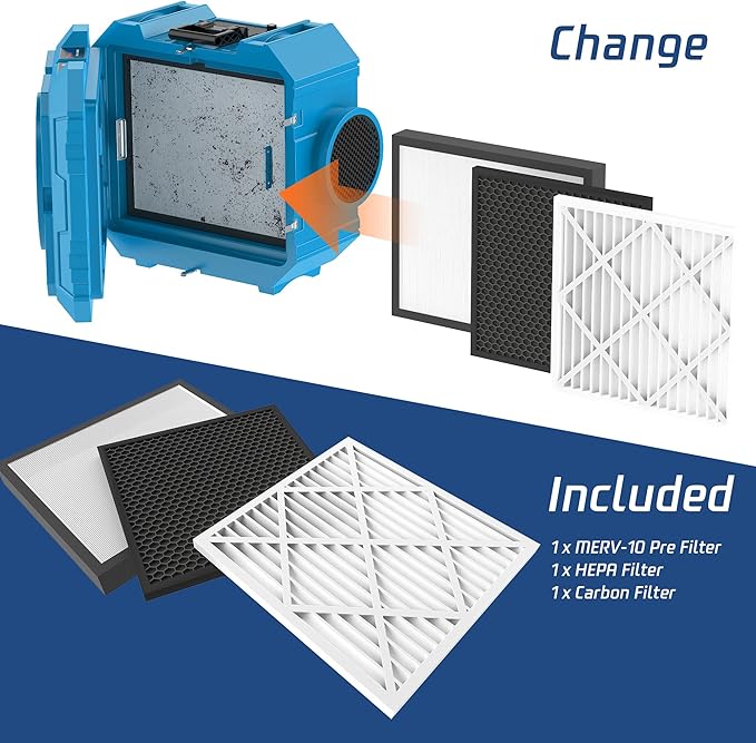 Hepa Air Scrubber Commercial Air Purifier with 3-Stage Filtration Negative Air Machine Industrial Air Purifier for Heavy Duty, 550CFM