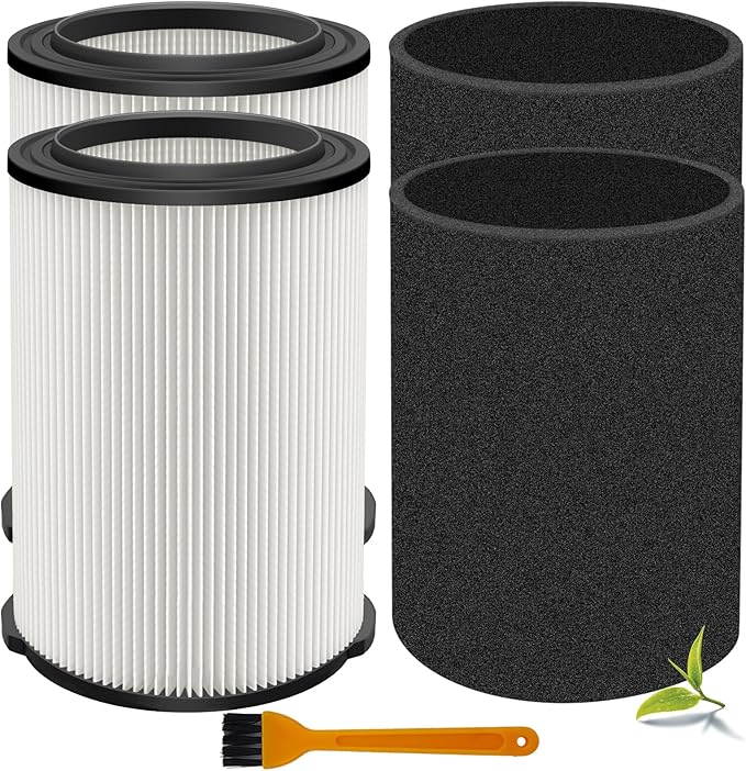 VF4000 Replacement Filter for Ridgid Shop Vacuums 5-20 Gallon, Universal VF4200 Filter Fits Rigid Wet Dry Vac/Husky Shop Vacuum Filter 6-9 Gallon with Foam Sleeves-2 Pack