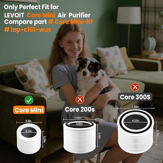 Core Mini Replacement Filter Compatible with LEVOIT Core mini-P Air Purifier, 3-in-1 Pre, H13 True HEPA, Activated Carbon Filtration System,Core Mini-RF,2 Filter & 10 Fragrance Sponge，By Improvedhand