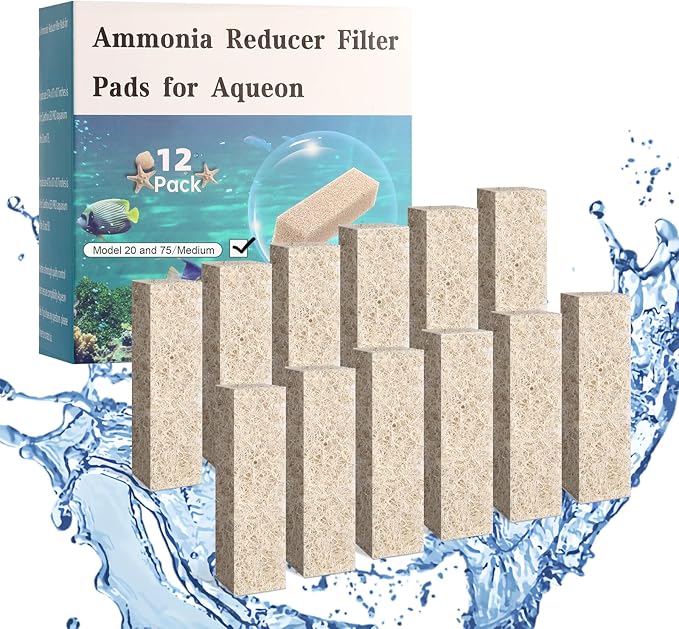 12pcs Ammonia Reducer Filter Pads for Aqueon QuietFlow LED PRO Model 20 and 75, Replacement Filter Cartridges for Aqueon QuietFlow