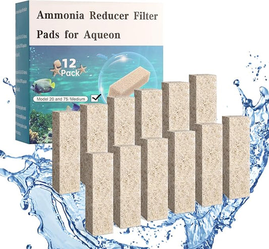 12pcs Ammonia Reducer Filter Pads for Aqueon QuietFlow LED PRO Model 20 and 75, Replacement Filter Cartridges for Aqueon QuietFlow
