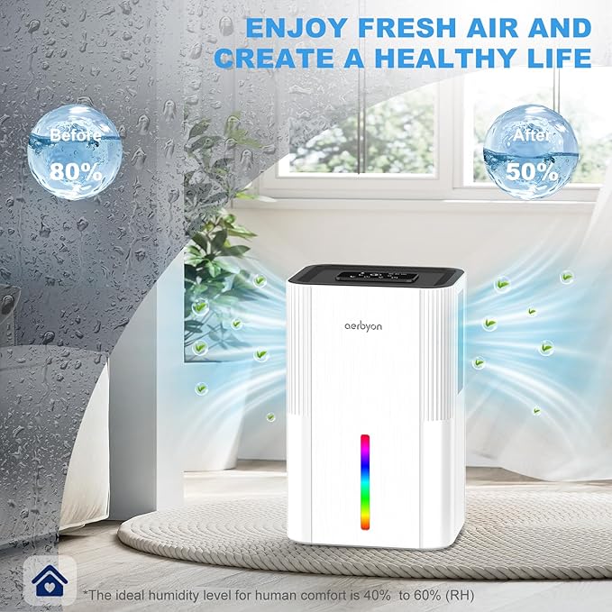 Dehumidifiers for Home 95 OZ Water Tank, Quiet Dehumidifier for Bedroom with Auto Shut Off, 7 Colors Light,New Small Dehumidifiers for Bathroom, RV, Closet