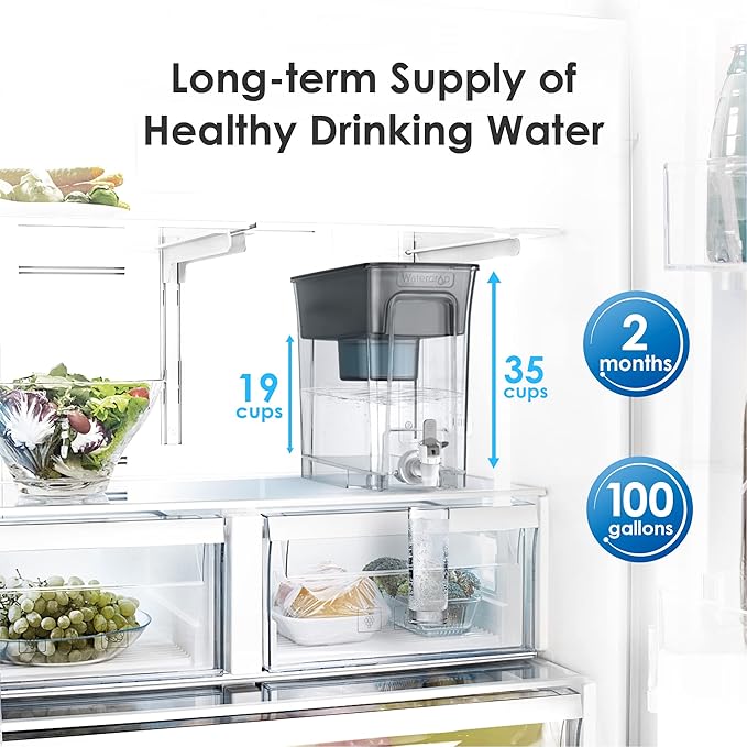 Waterdrop Slim Alkaline Water Filter Dispenser, Large 35-Cup, Up to PH 9.5, Healthy, Clean & Toxin-Free Mineralized Alkaline Water, 100-Gallon, BPA Free, Black (1 Filter Included)