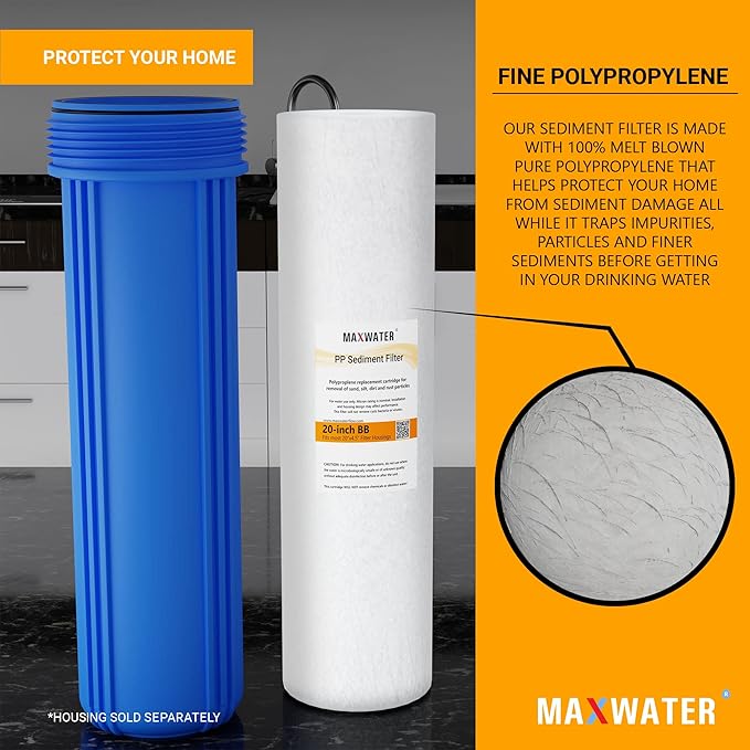 Max Water 10 Micron 20 x 4.5 Sediment Filter 20 inch Whole House BB Water Filteration System Replacement Compatible Cartridge DGD-5005-20, FP25B, AP810-6, FPMB5-20, P5-20, 155358-43, SDC-45-2005