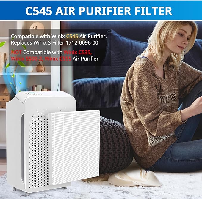 4 Pack C545 HEPA Replacement Filter S Compatible with Winix C545 Air Purifier, Replaces for Winix Filter S 1712-0096-00 and 2522-0058-00
