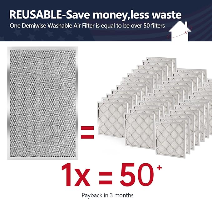 16x25x1 Electrostatic Air Filter, MERV 8 Reusable Aluminum AC/HVAC Furnace Filters, Washable Permanent Air Filter, Lasts a Lifetime, Easy to Clean (Actual Size:15.50x24.65x0.82)