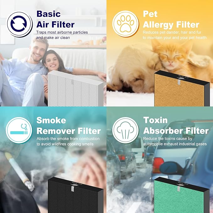 116130 Replacement Filter H for Winix 5500-2 AM80 Plasmawave Air Purifier, True HEPA Filter and Activated Carbon Filter Combo Pack, 4 Set