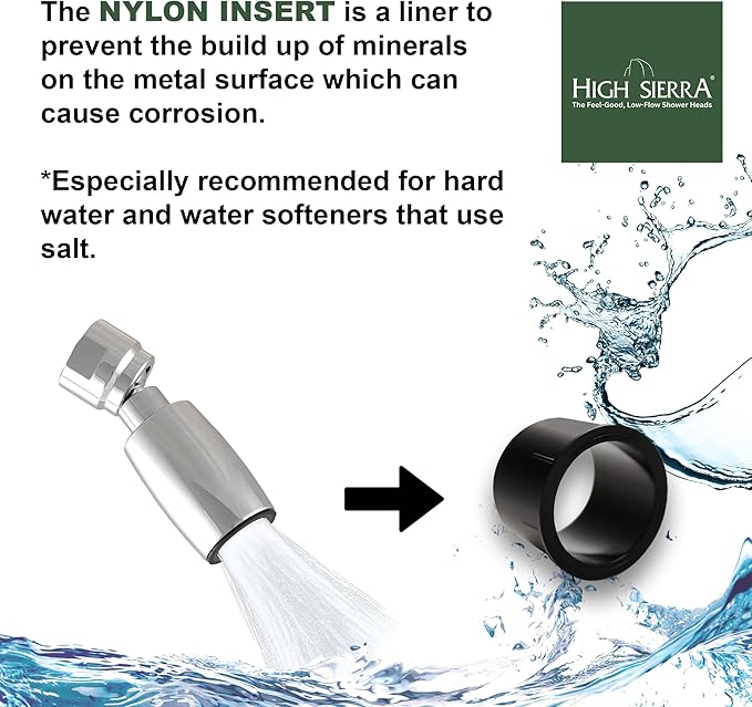 High Sierra® Solid Metal Handheld Shower Head, Lead-Free, with Built-In Trickle Valve. Shower Hose and Holder Not Included. Low Flow 1.8 GPM. Brushed Nickel