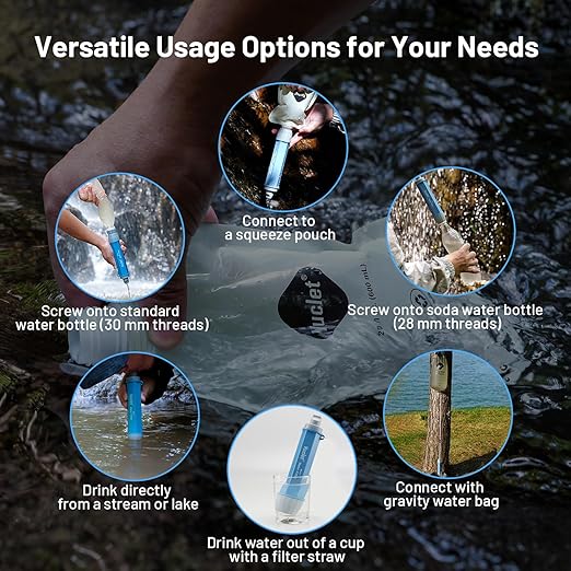 Gravity Water Filter System w/ 2-Gal Bag & 0.1-Micron Water Filter Straw, Gravity-Fed Water Filtration System Water Purifier Survival for Camping, Backpacking, Hiking & Emergency Preparedness