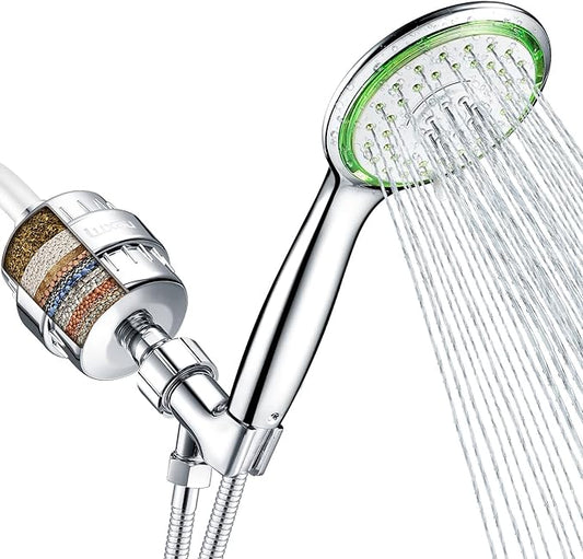 Filtered Shower Head Combo, Includes 79" Hose, 20 Stage Shower Filter Head, High Pressure Handheld Spray Showerhead, Shower Arm Mount Holder, for Hard Well Water Chlorine, Chrome (S10)