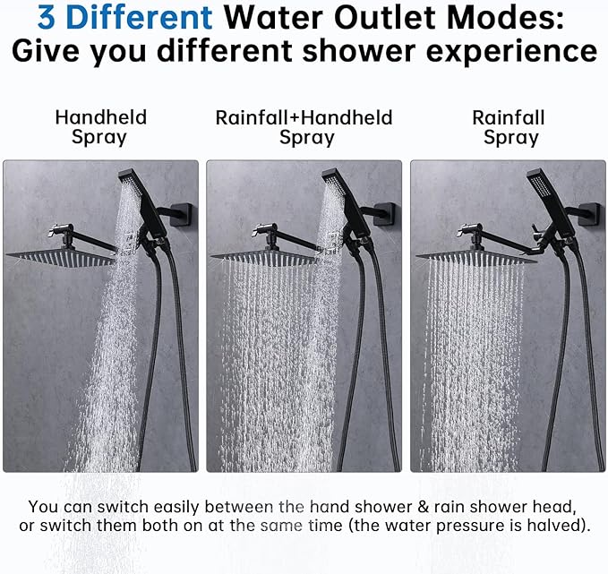 G-Promise All Metal 10 Inch Dual Square Shower Head with Handheld Spray Combo, Rain Shower Head, Adjustable Extension Arm, 3-Way Diverter, 71 Inch Long Hose - A Bathroom Upgrade(Oil Rubbed Bronze)