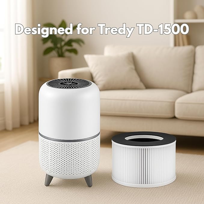 Nispira TD-1500 4-in-1 True HEPA Replacement Filters for Tredy Air Purifier TD-1500, 2 Pack