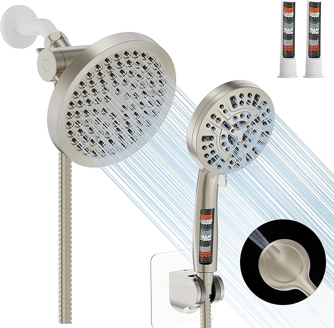 Shower Head with Handheld Spray Combo,6" High Pressure Rain ShowerHead,5" Dual Double Handheld Shower Head with 10-Mode 78" Hose Brushed Nickel