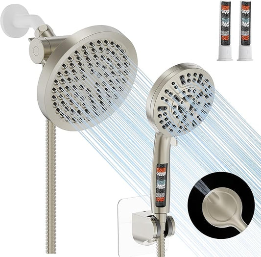 Shower Head with Handheld Spray Combo,6" High Pressure Rain ShowerHead,5" Dual Double Handheld Shower Head with 10-Mode 78" Hose Brushed Nickel