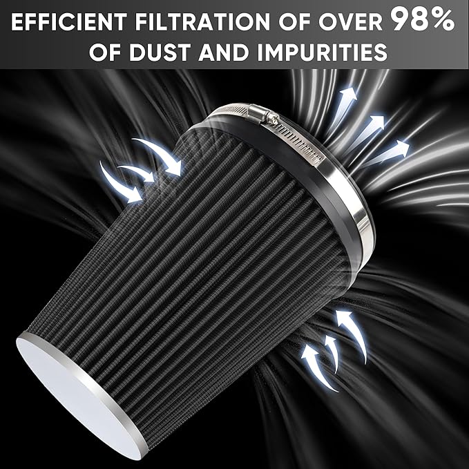 6" 152mm Cold Air Intake Filter Clamp-On Replacement High Flow Inlet Air Filter High Performance Washable Cone Filter 9" Tall Black