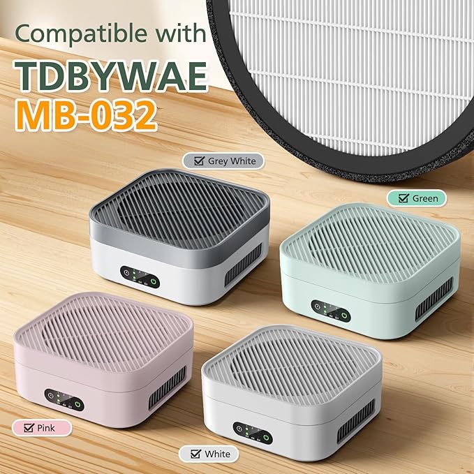 2-Pack MB-032 Replacement Filt-ers for TDBYWAE MB-032 Air Purifier, 3-IN-1 Hepa Filt-ers with Activated Carbon Particles for Pets, Smoke, 2025 Upgraded Carbon Particle Filt-er