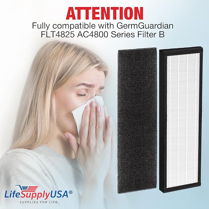 True HEPA Filter “Filter B” FLT4825 | Compatible with GermGuardian AC4825, AC4300, AC4900, AC4850 & AC4800 Series Air Purifiers by LifeSupplyUSA